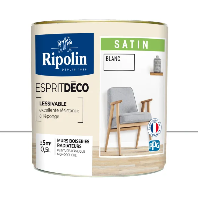 Image principale de Peinture intérieure multi-supports acrylique satin blanc 0,5 L Esprit déco - RIPOLIN