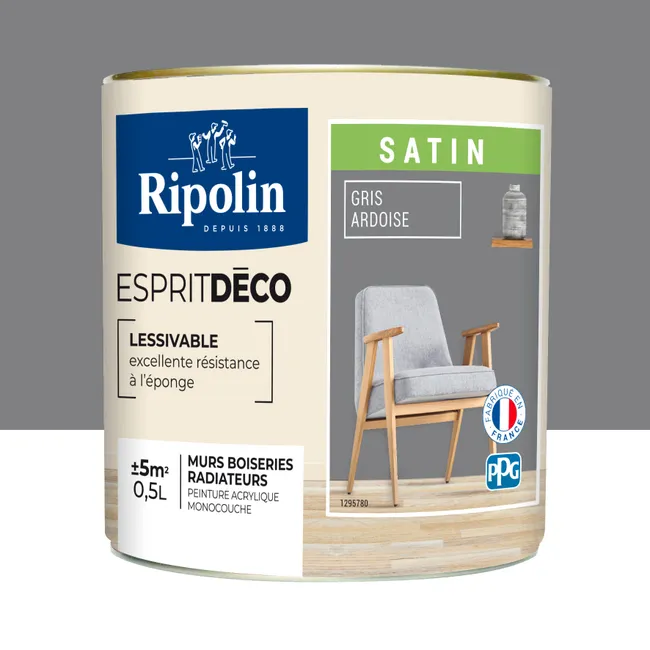 Image principale de Peinture intérieure multi-supports acrylique satin gris ardoise 0,5 L Esprit déco - RIPOLIN