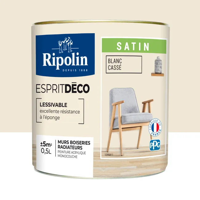 Image principale de Peinture intérieure multi-supports esprit déco satin blanc cassé 0,5 L Esprit déco - RIPOLIN