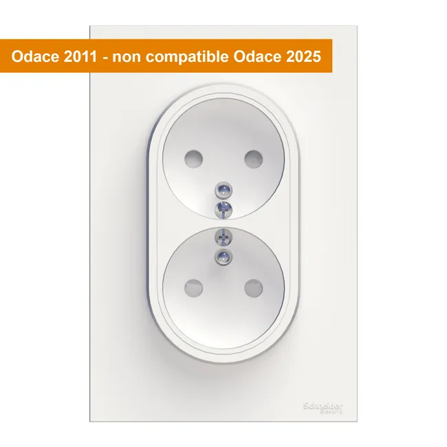 Image principale de Double prise avec terre verticale complet Odace, SCHNEIDER ELECTRIC, blanc
