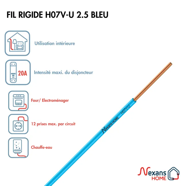 Image principale de Fil électrique 2.5 mm² h07vu, en couronne de 10M bleu