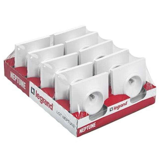 Image principale de Lot de 10 prises de courant 2P+T 16A complet - Neptune - blanc - Legrand