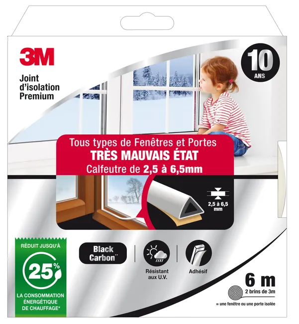 Image principale de Joint de porte et fenêtre très mauvais état Premium 3M 2,5 à 6,5 mm, L.6 m blanc