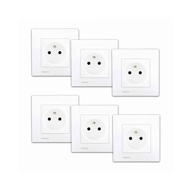 Image principale de Lot de 6 prises 2P+T Siemens Delta Viva, blanc, plaques réversibles, design contemporain, garantie 2 ans