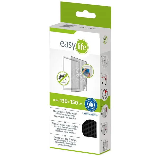 Image principale de Moustiquaire fenêtre anthracite 18g/m² bande auto-agrippante 7,5 mm max 130x150 cm Easy Life