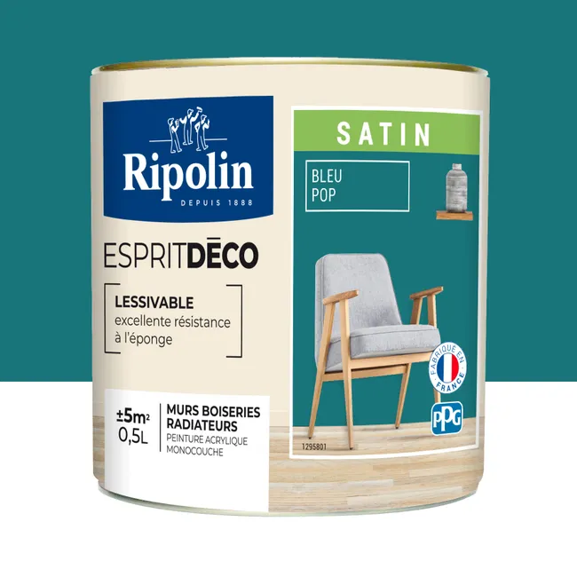 Image principale de Peinture intérieure multi-supports acrylique satin bleu pop 0,5 L Esprit déco - RIPOLIN
