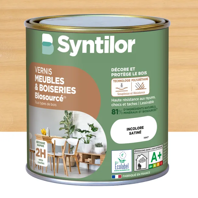 Image principale de Vernis bois intérieur meuble SYNTILOR, incolore Biosourcé mat, 0.5l