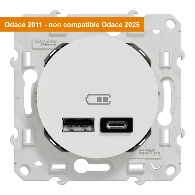 Image principale de Prise chargeur double usb A+C à assembler Odace, SCHNEIDER ELECTRIC, blanc
