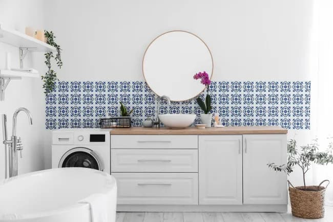 Image principale de Lot de 6 stickers décoratifs Wall tiles Nadia, bleu, 15.25 cm x 15.25 cm