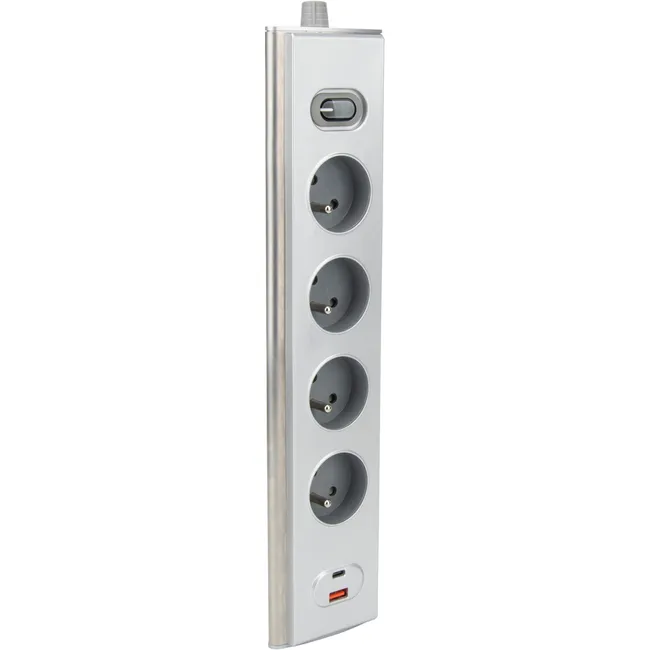 Image principale de Bloc multiprise d'angle 4x16A + 2 USB A + C 20W + interrupteur - Inox - Otio