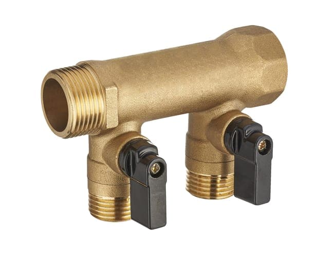 Collecteur monobloc avec vannes 2 sorties Mâle / Femelle 20 x 27 (3/4") sorties Mâle 15 x 21 (1/2")