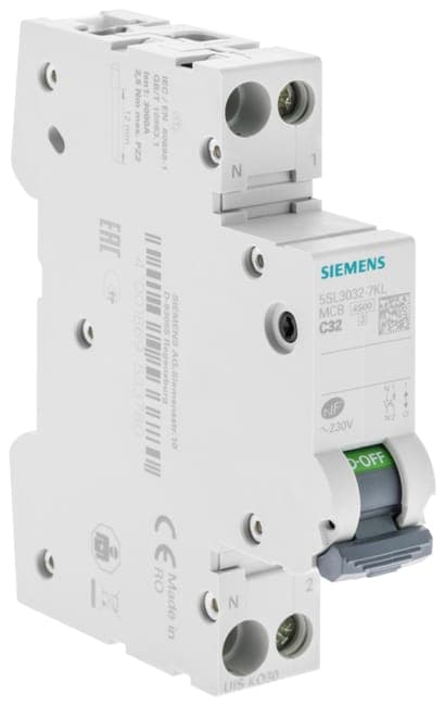 Image principale de Disjoncteur Siemens, 32A, 4,5 kA, courbe C, AC/DC, norme NF EN 60898, garantie 2 ans