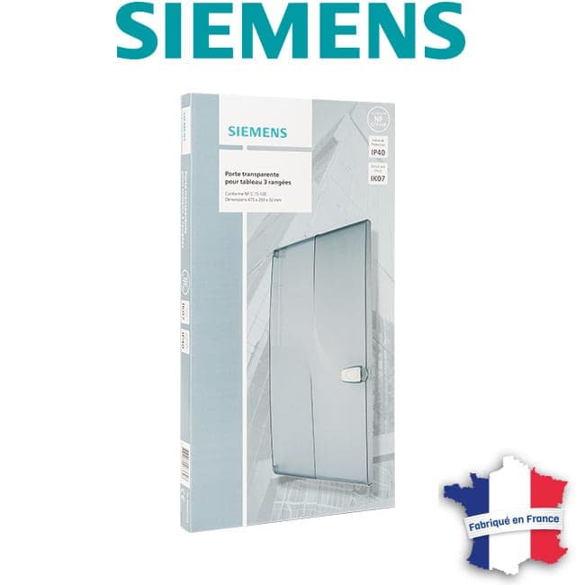 Image principale de Porte transparente Siemens pour coffret 3 rangées, IP40, IK07, dimensions 475 x 250 x 32 mm