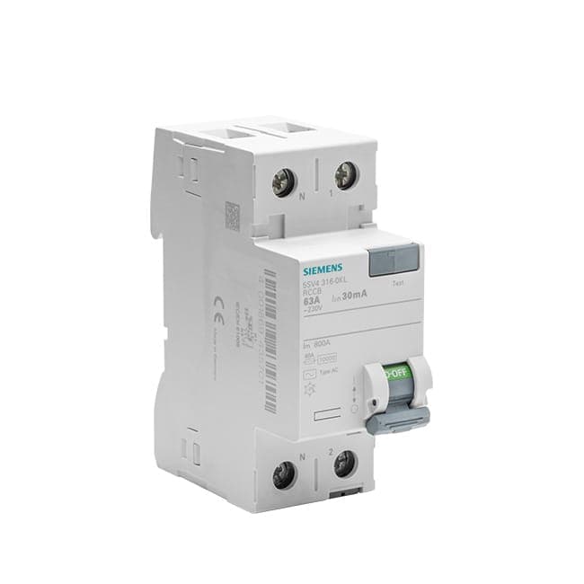 Image principale de Interrupteur différentiel Siemens, 30 mA, 63 A, type AC, 2 modules, connexion à vis, conforme norme EN 61008-1