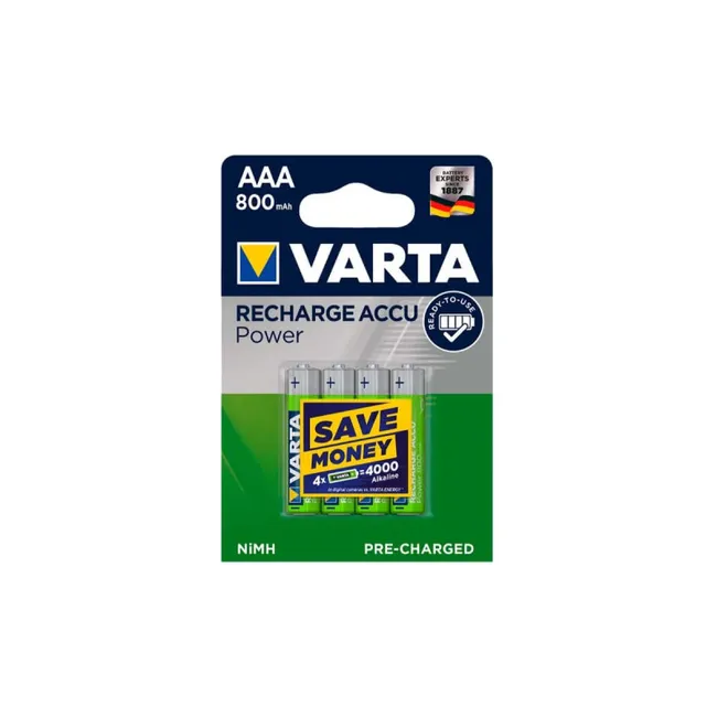 Image principale de 4 Piles LR03 VARTA AAA Accu Power Rechargeables 800mAh