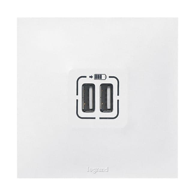 Image principale de Double chargeur USB Type A 2,4A 12W - Neptune - blanc - Legrand
