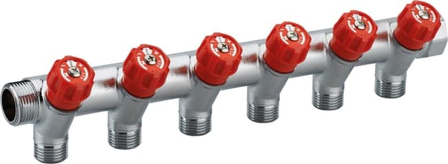 Collecteur Mâle - Femelle 20x27 à Robinetteries Rouges 6 départs 15x21 NOYON & THIEBAULT