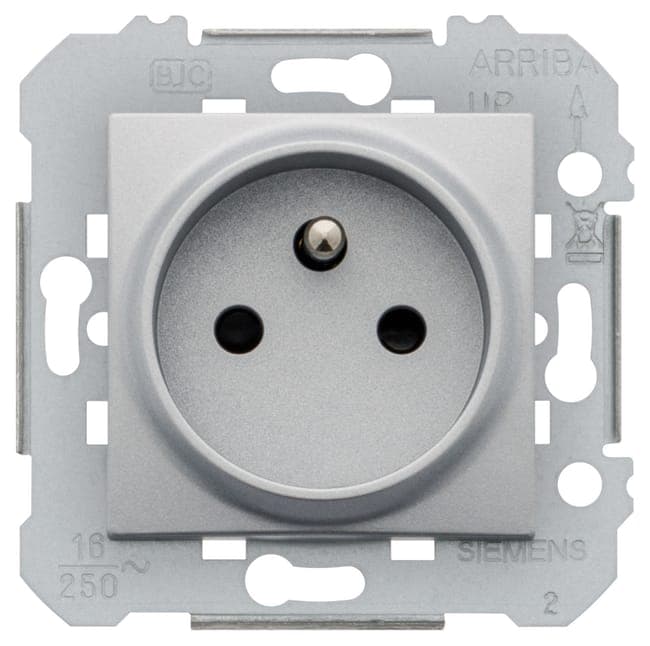 Image principale de Prise 2P+T Siemens DELTA VIVA, design contemporain, plaques réversibles, protection enfants, garantie 2 ans, blanc