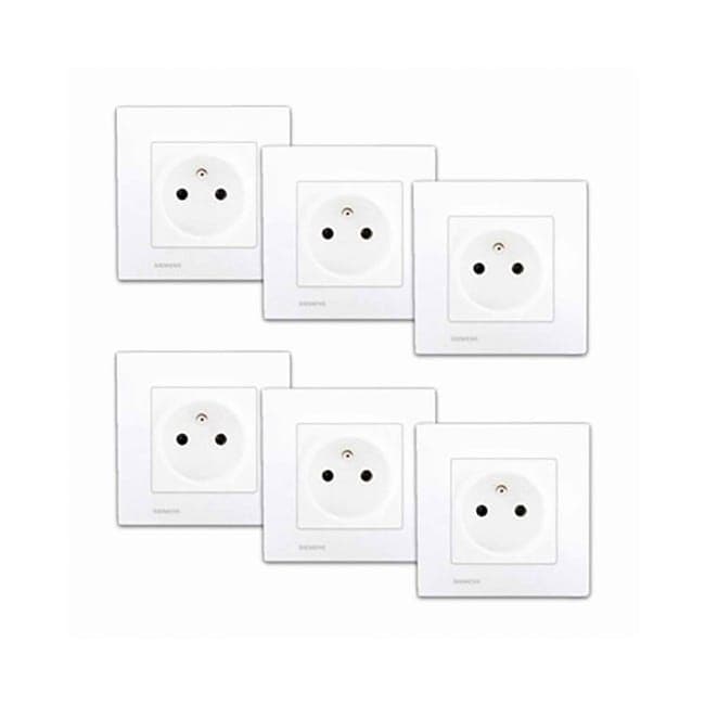 Image principale de Lot de 6 prises 2P+T Siemens Delta Viva, blanc, plaques réversibles, design contemporain, garantie 2 ans