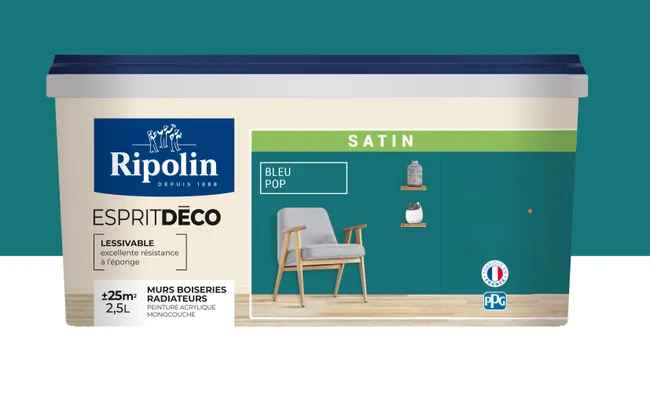 Image principale de Peinture intérieure multi-supports acrylique satin bleu pop 2,5 L Esprit déco - RIPOLIN