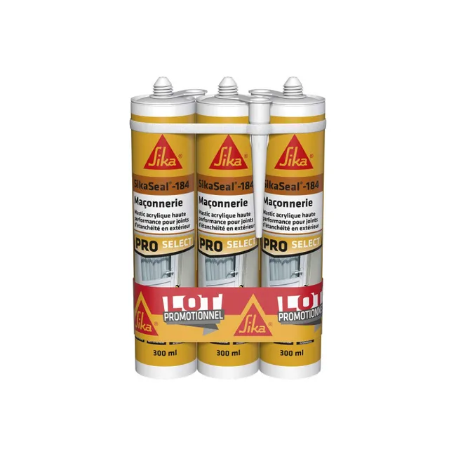 Image principale de Lot de 3 mastics silicones SIKA SikaSeal 184 Maçonnerie - Blanc - 300ml