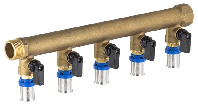 Collecteur mâle - femelle 20x27 - 5 départs multicouche à sertir Ø16 à vannes NOYON & THIEBAULT