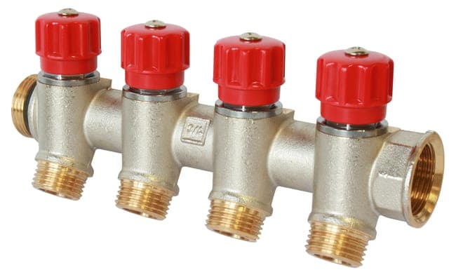 Collecteur 4 sorties Mâle / Femelle 20 x 27 (3/4") sorties Mâle avec vanne 15 x 21 (1/2")