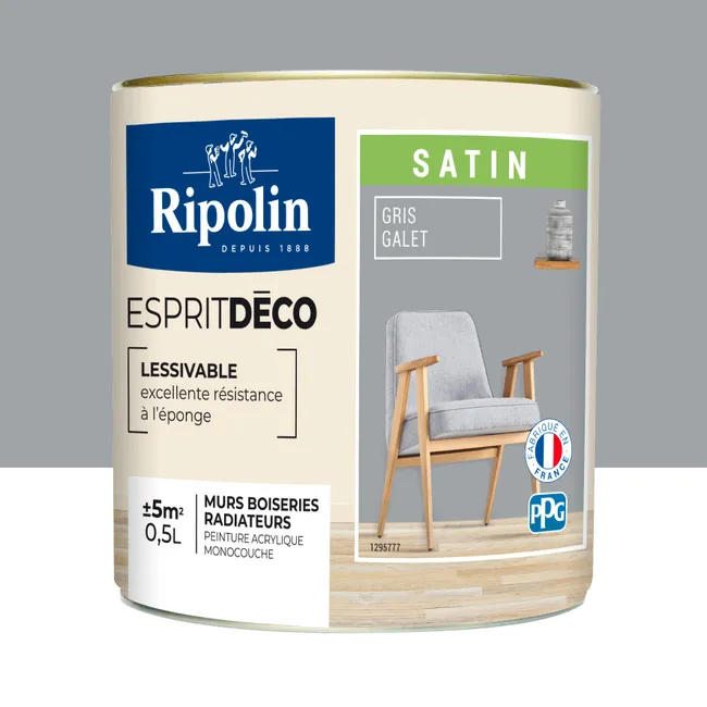 Image principale de Peinture intérieure multi-supports acrylique satin gris galet 0,5 L Esprit déco - RIPOLIN