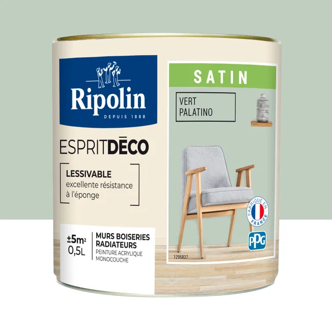 Image principale de Peinture intérieure multi-supports acrylique satin vert palatine 0,5 L Esprit déco - RIPOLIN
