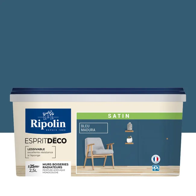 Image principale de Peinture intérieure multi-supports acrylique satin bleu madura 2,5 L Esprit déco - RIPOLIN