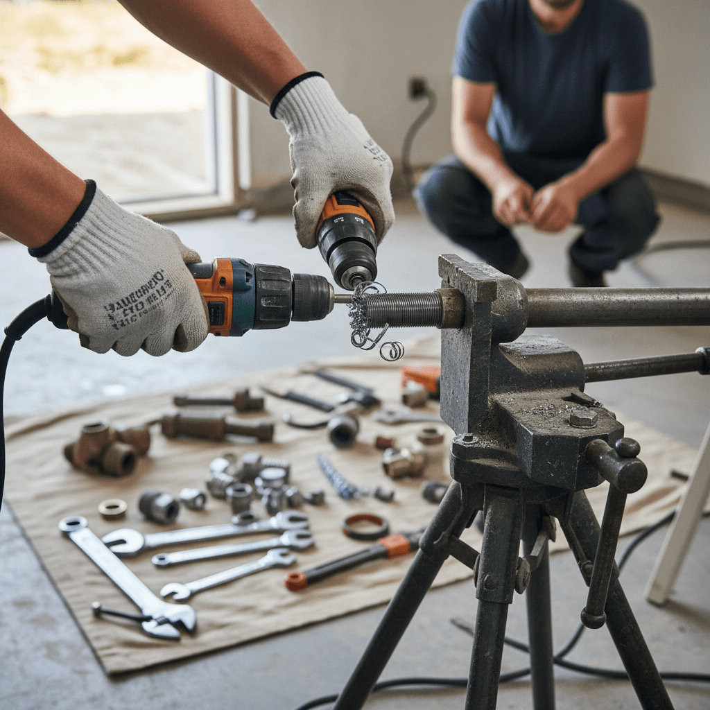 Drill-Assisted Pipe Threading for Plumbers