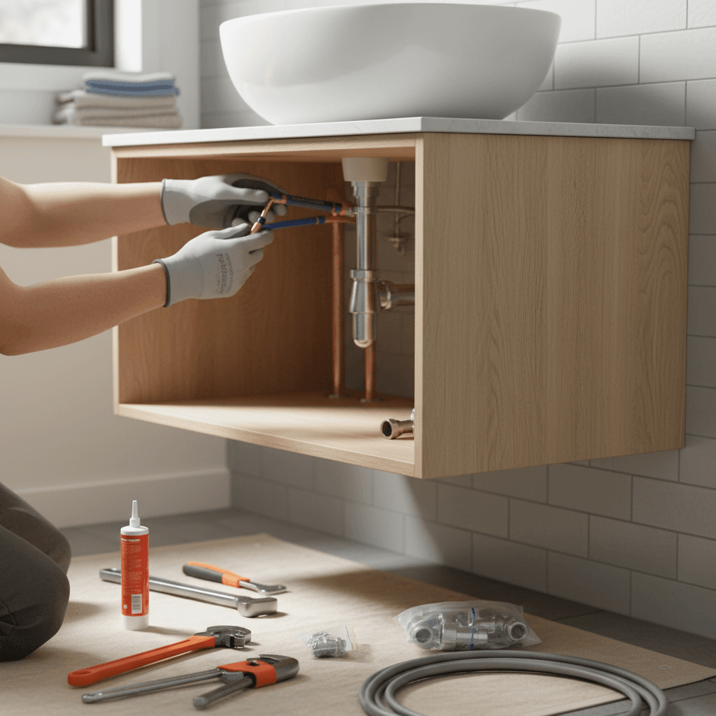 Installer et raccorder un meuble‑vasque en rénovation