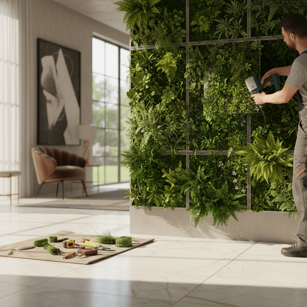 Réalisation d’un mur artificiel chez une cliente riche