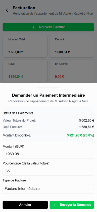 Facture Donizo envoyée à un client