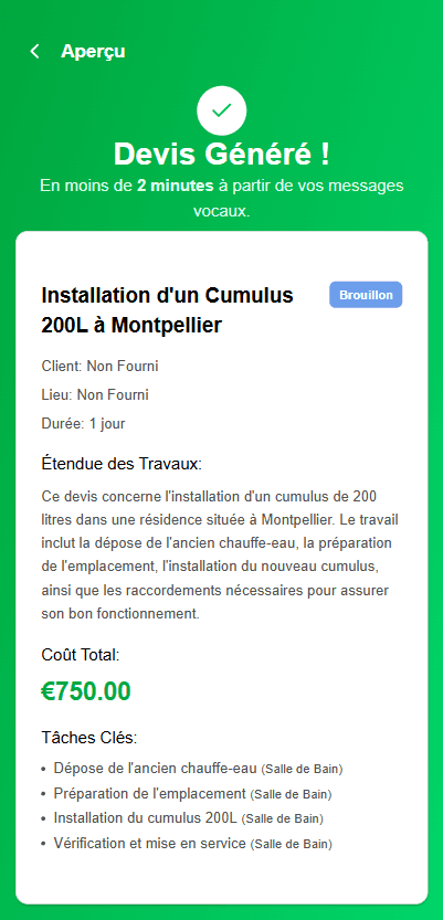 Création de devis ultra-rapide