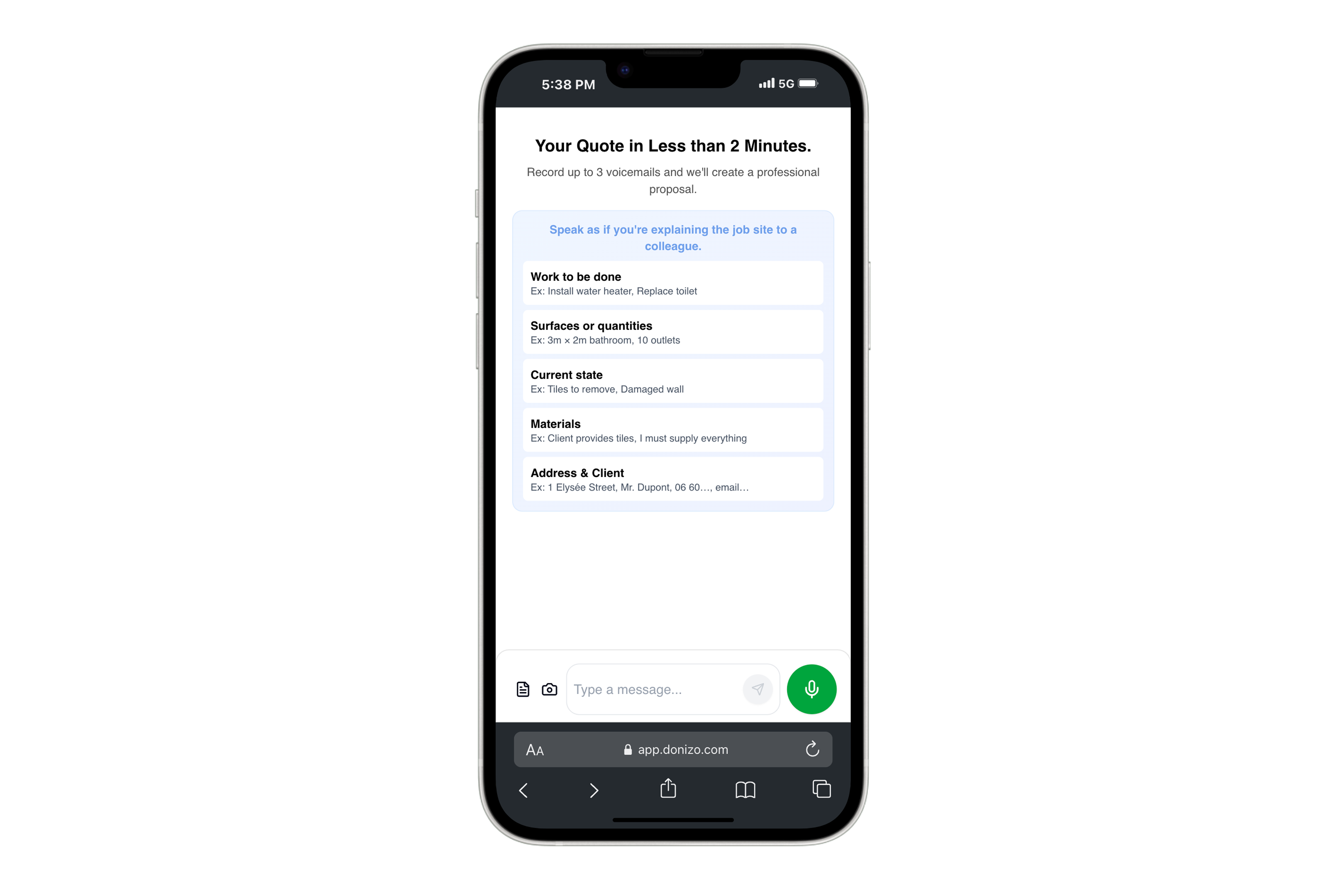 Contractor creating quote on mobile